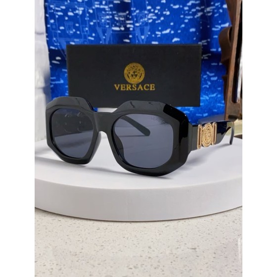 Versace Black Geometric Sunglasses with Gold Medusa Temples